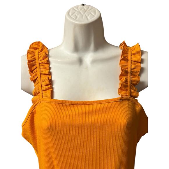 Heatherly Raina Ruffle Straps Knit Bodysuit Petite M Orange Stretch Feminine - Picture 3 of 7